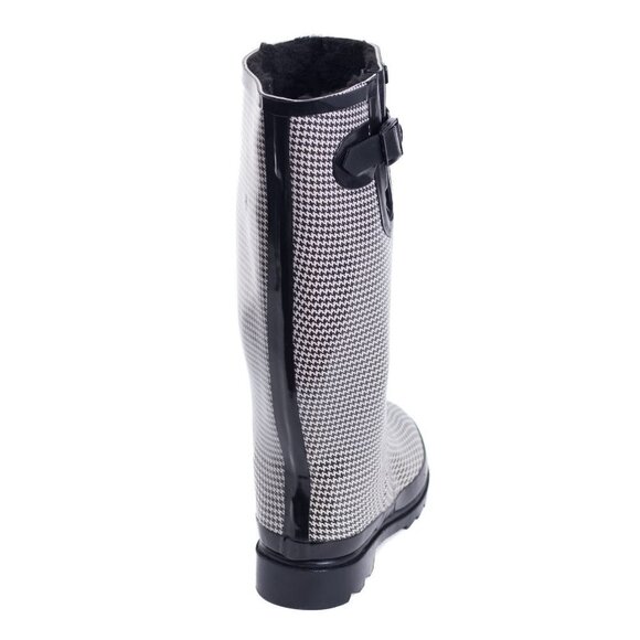 Women's Rainboots, Faux Fur Lined Tall Rubber Rain Boots, RB-1539 Plaid - Picture 3 of 4